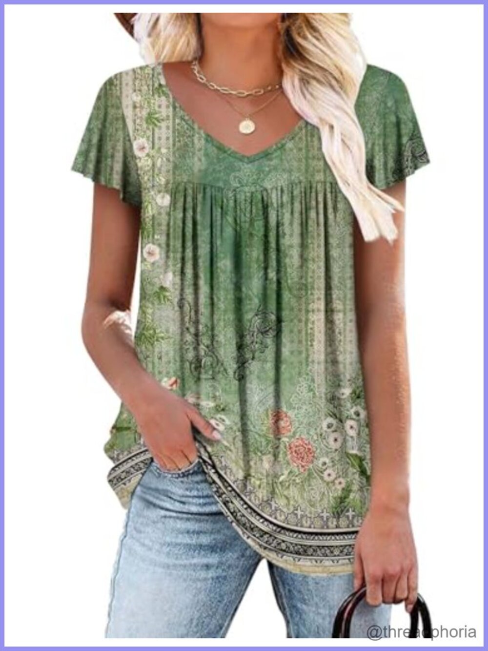 Womens Ruffle Sleeve Tunic Top V Neck Loose Fit Short Sleeve Summer Shirt